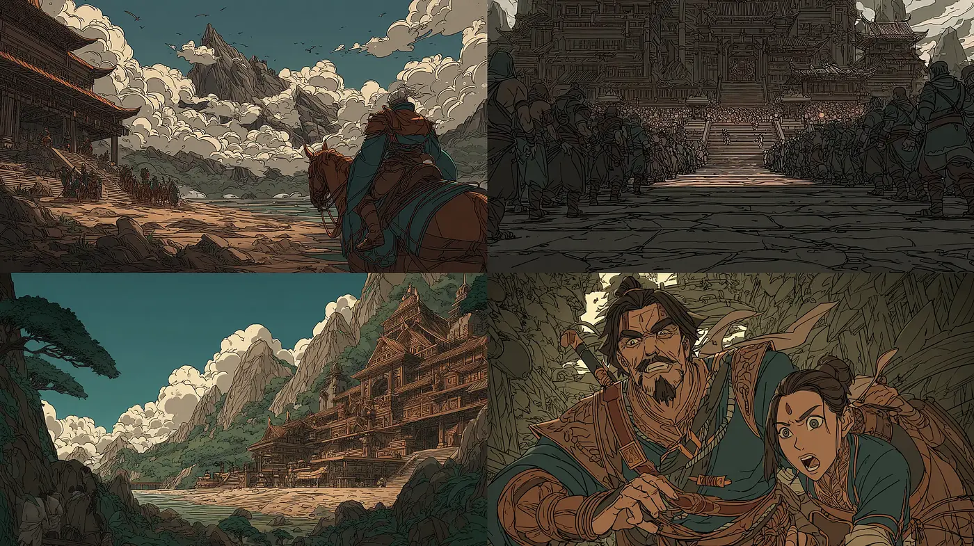 Cinematic Illustrations with a Character-Driven Narrative and Historical Influences - Midjourney sref style