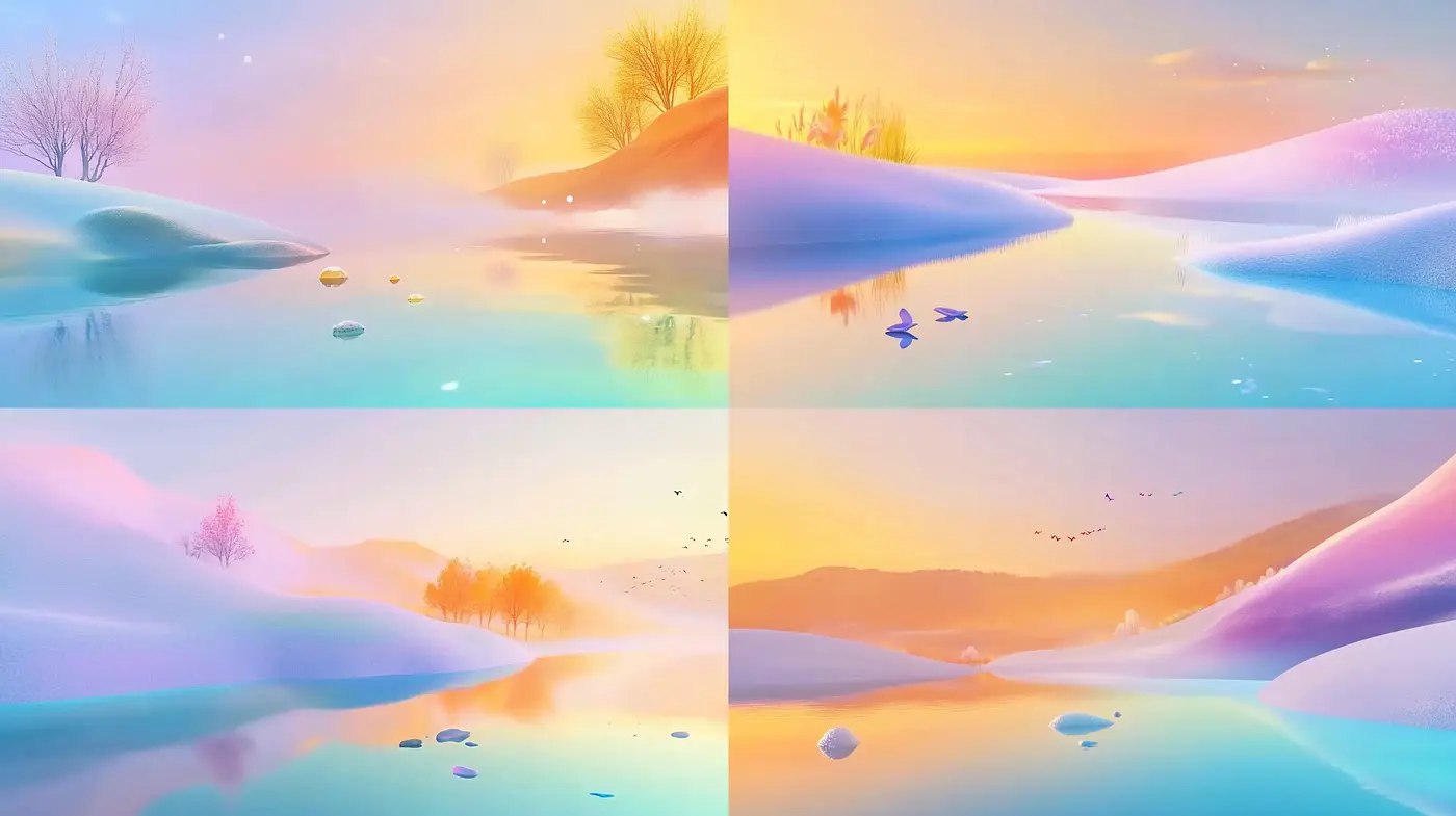 Serene Pastel Sunrise Landscapes with Ethereal Glow - Midjourney sref style
