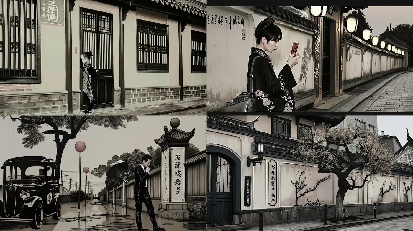 Elegant and Nostalgic Urban Scenes with a Touch of Vintage Anime Aesthetics - Midjourney sref style