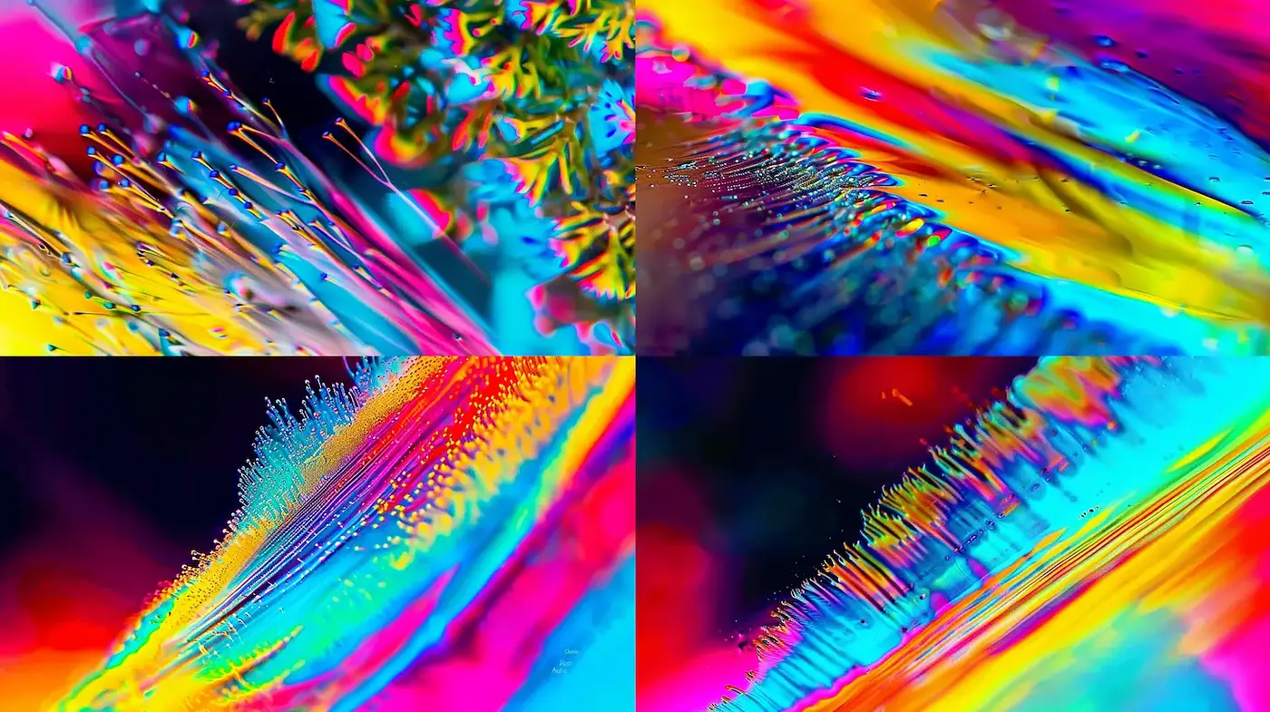 Vibrant Abstract Patterns with Fluid Dynamics and Surreal Reflections - Midjourney sref style