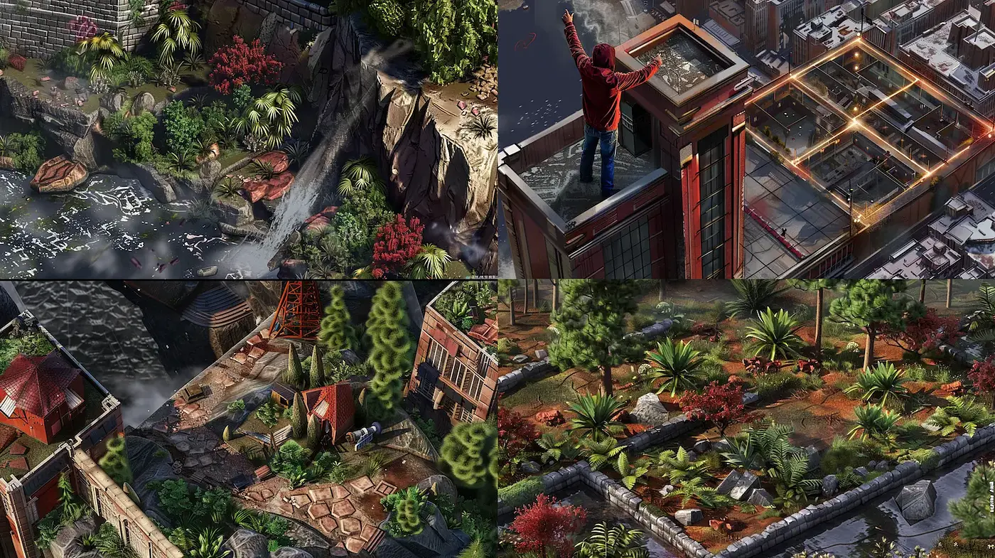 Intricate Urban and Natural Landscapes with a Futuristic Touch - Midjourney sref style