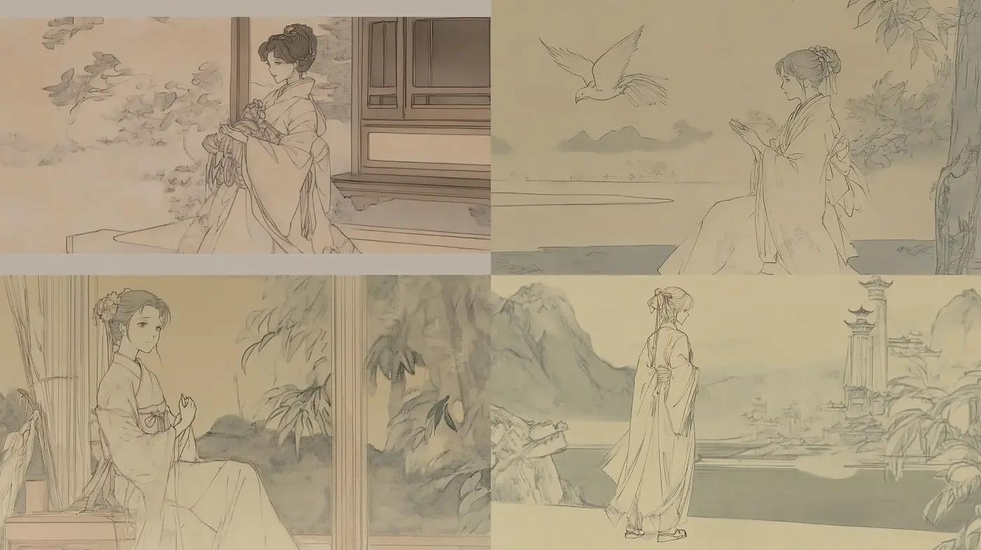 Ethereal Ink Wash Dreamscapes Emulating Asian Ink Painting Techniques - Midjourney sref style