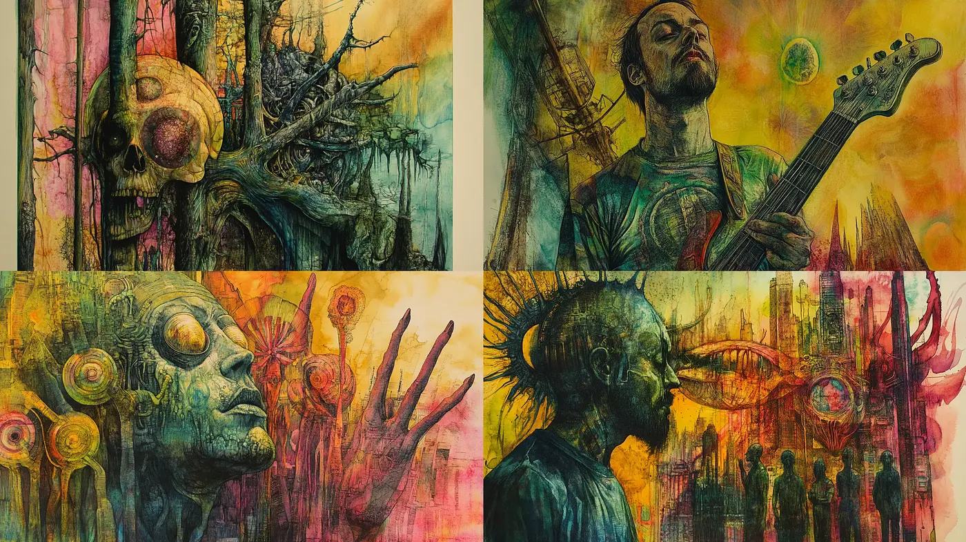 Surrealistic Dreamscape with Vivid Textures and Ethereal Ambience - Midjourney sref style