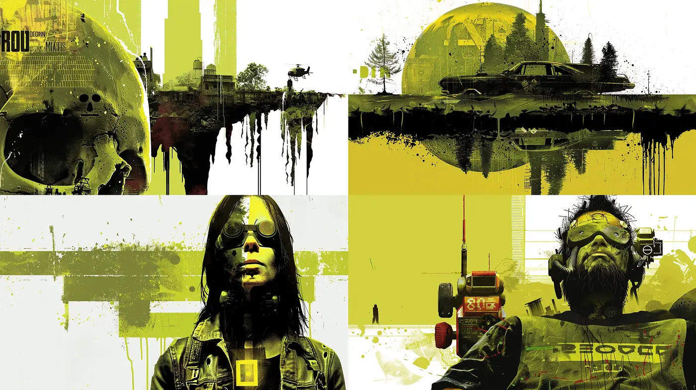 Dystopian Grunge: An Ochre-Tinted Vision of a Textured Future - Midjourney sref style