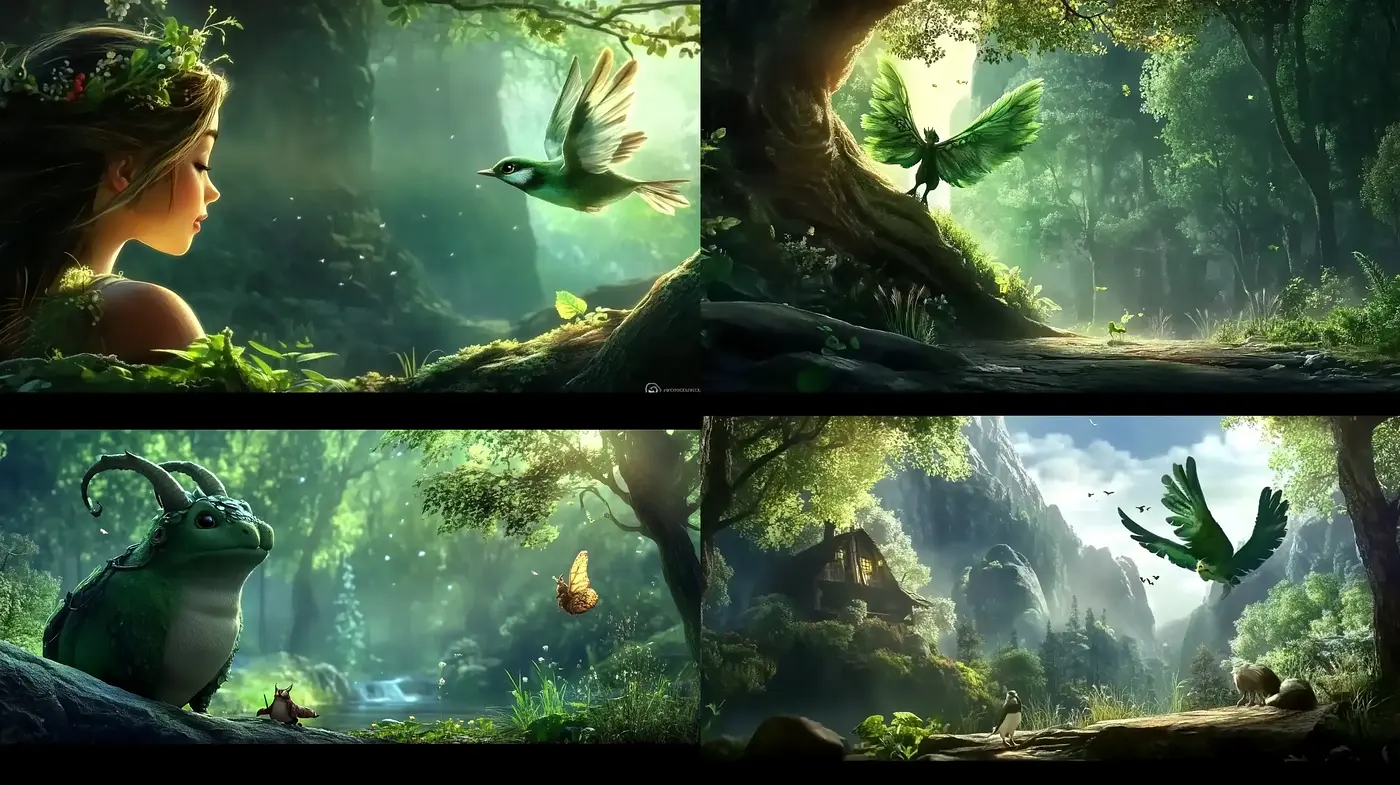 Enchanted Forest Dreamscape with Lush Greenery and Soft Light - Midjourney sref style
