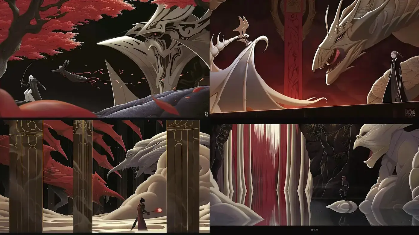 Cinematic Fantasy with Ethereal Elements and Bold Contrasts - Midjourney sref style