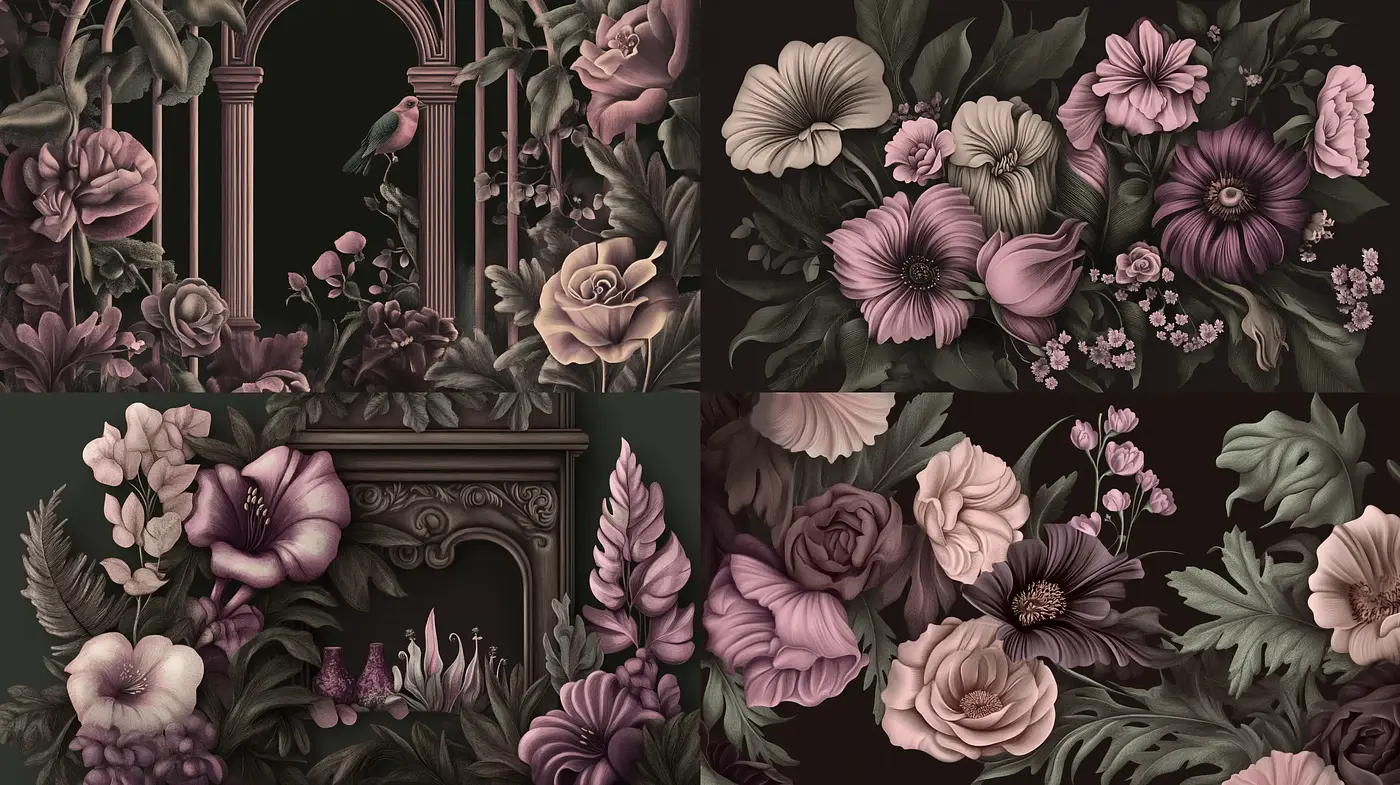 Baroque Elegance in Moonlit Bloom: A Rich Textural Symphony - Midjourney sref style