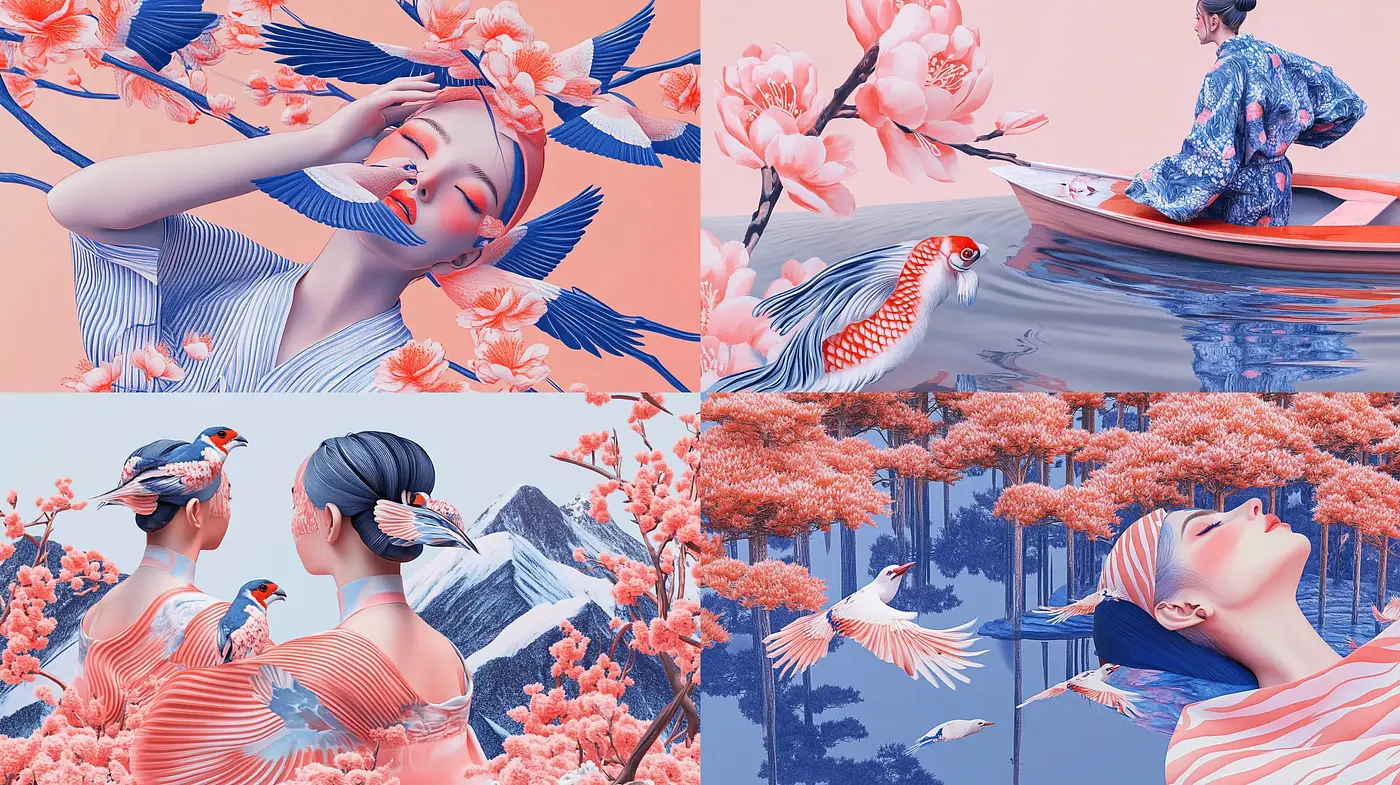 Ethereal Ukiyo-e Dreamscape: A Digital Fusion of Traditional Japanese Art and Contemporary Fantasy - Midjourney sref style