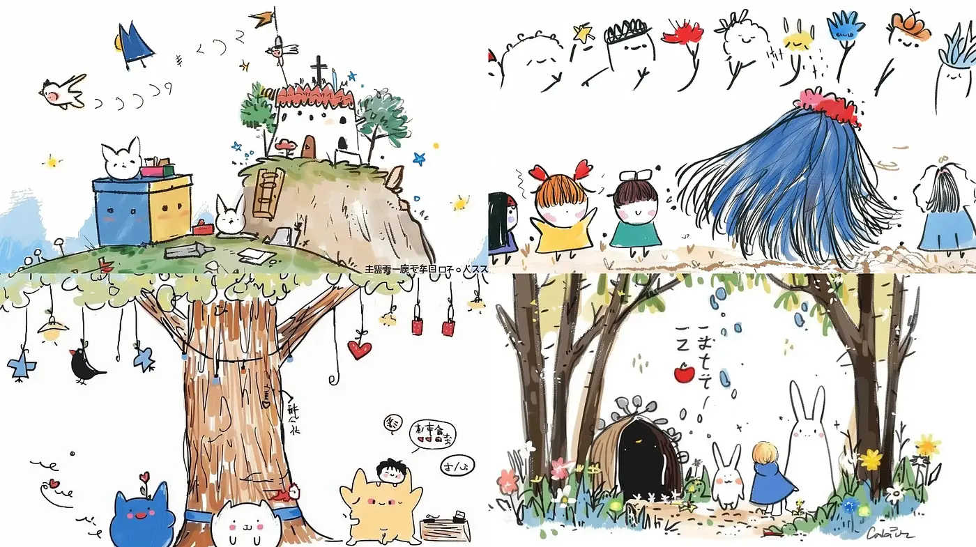 Whimsical Storybook Illustrations with Dreamy Childlike Wonder - Midjourney sref style