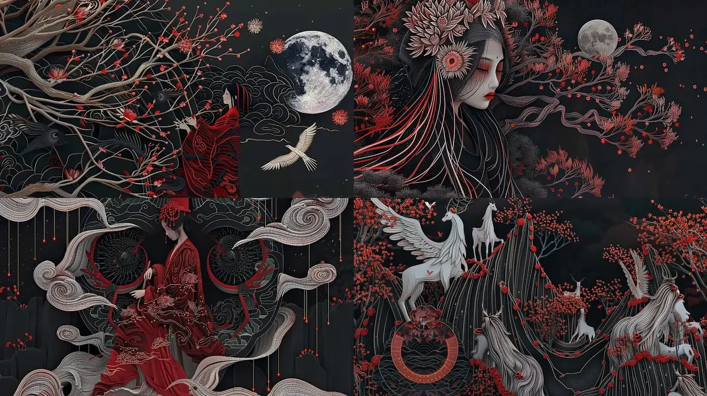Mysterious and Enigmatic Fantasy with a Dark Aesthetic - Midjourney sref style