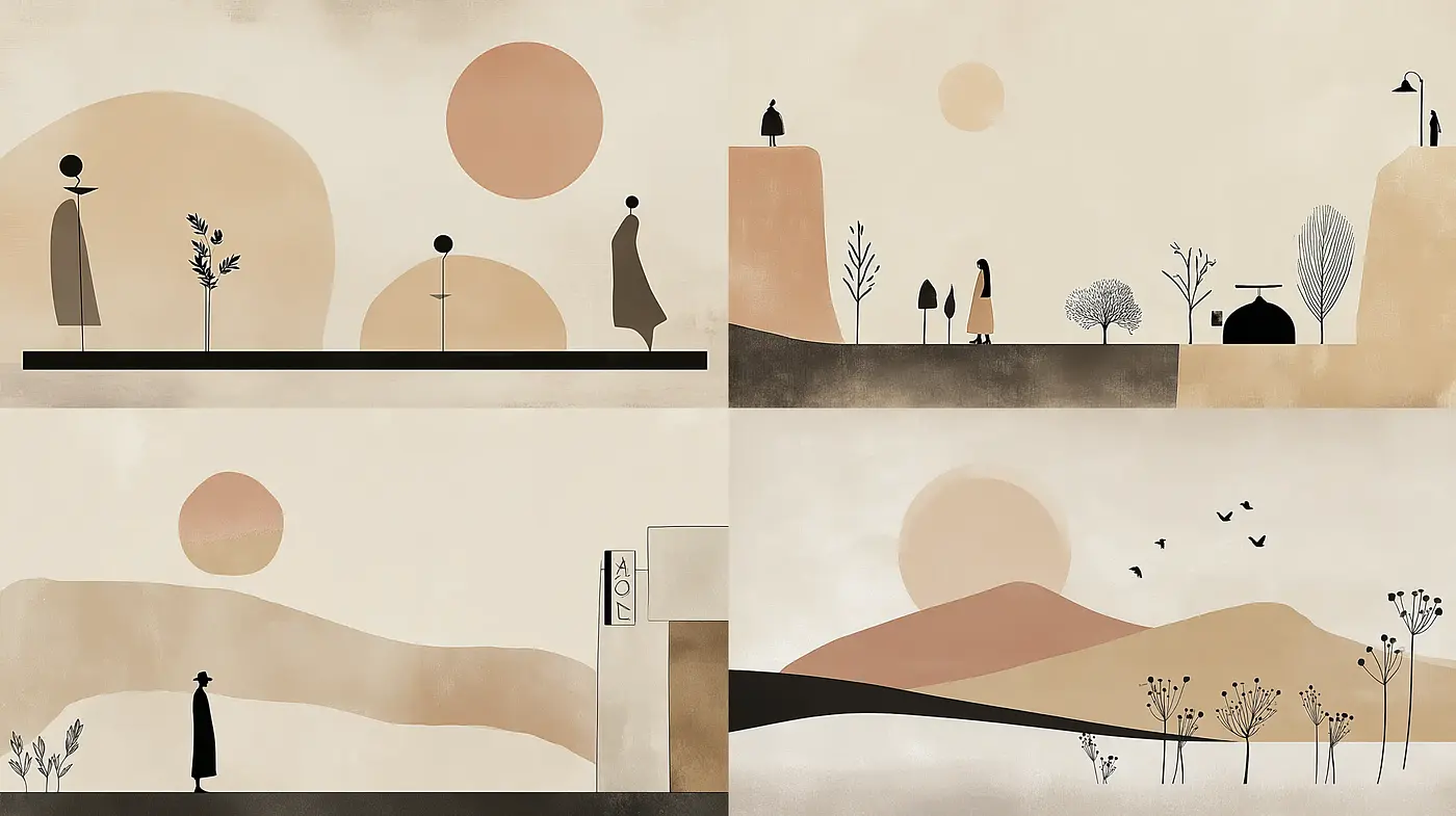 Minimalist Landscapes with Warm Tones and Organic Shapes - Midjourney sref style