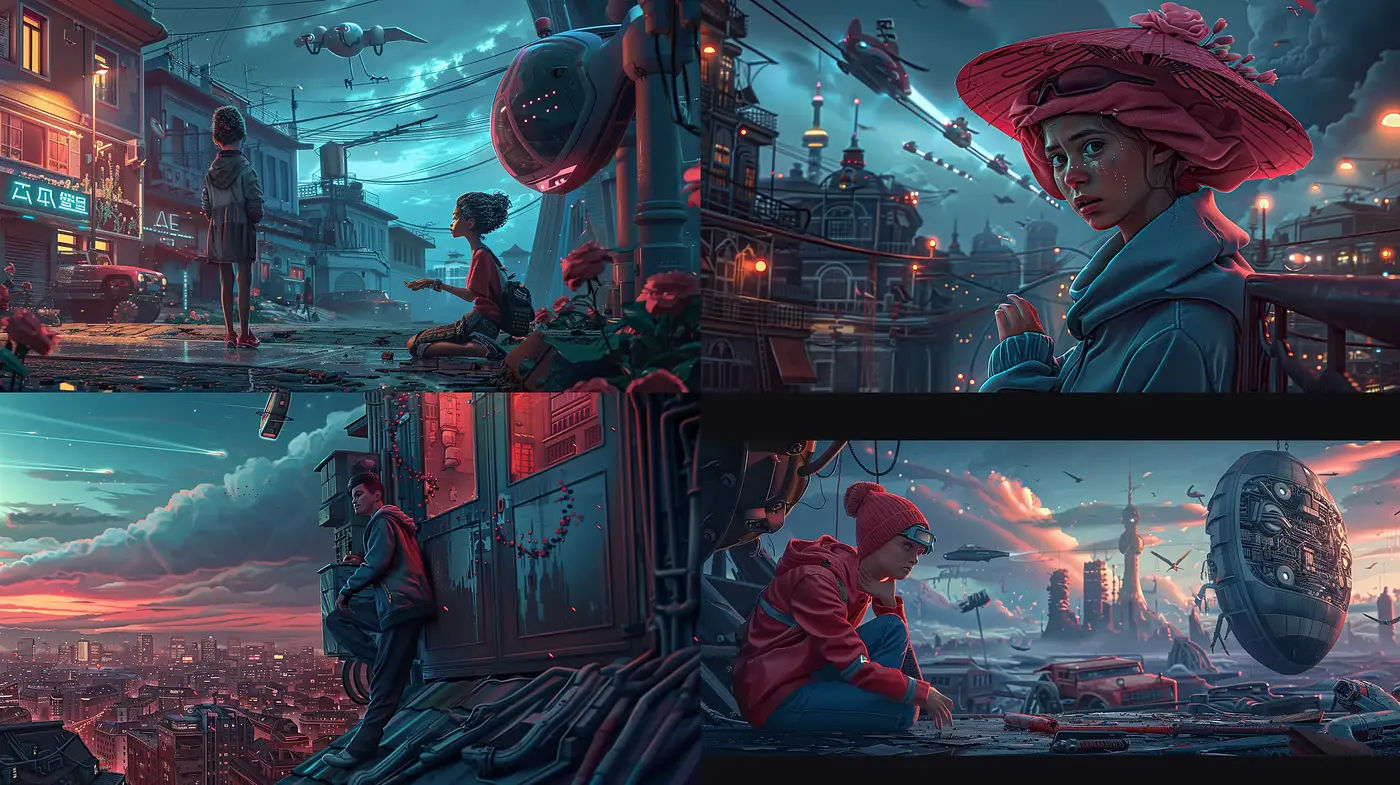 Cyberpunk Dusk: A Consistent Fusion of Neon and Twilight Hues and Futuristic Aesthetics - Midjourney sref style