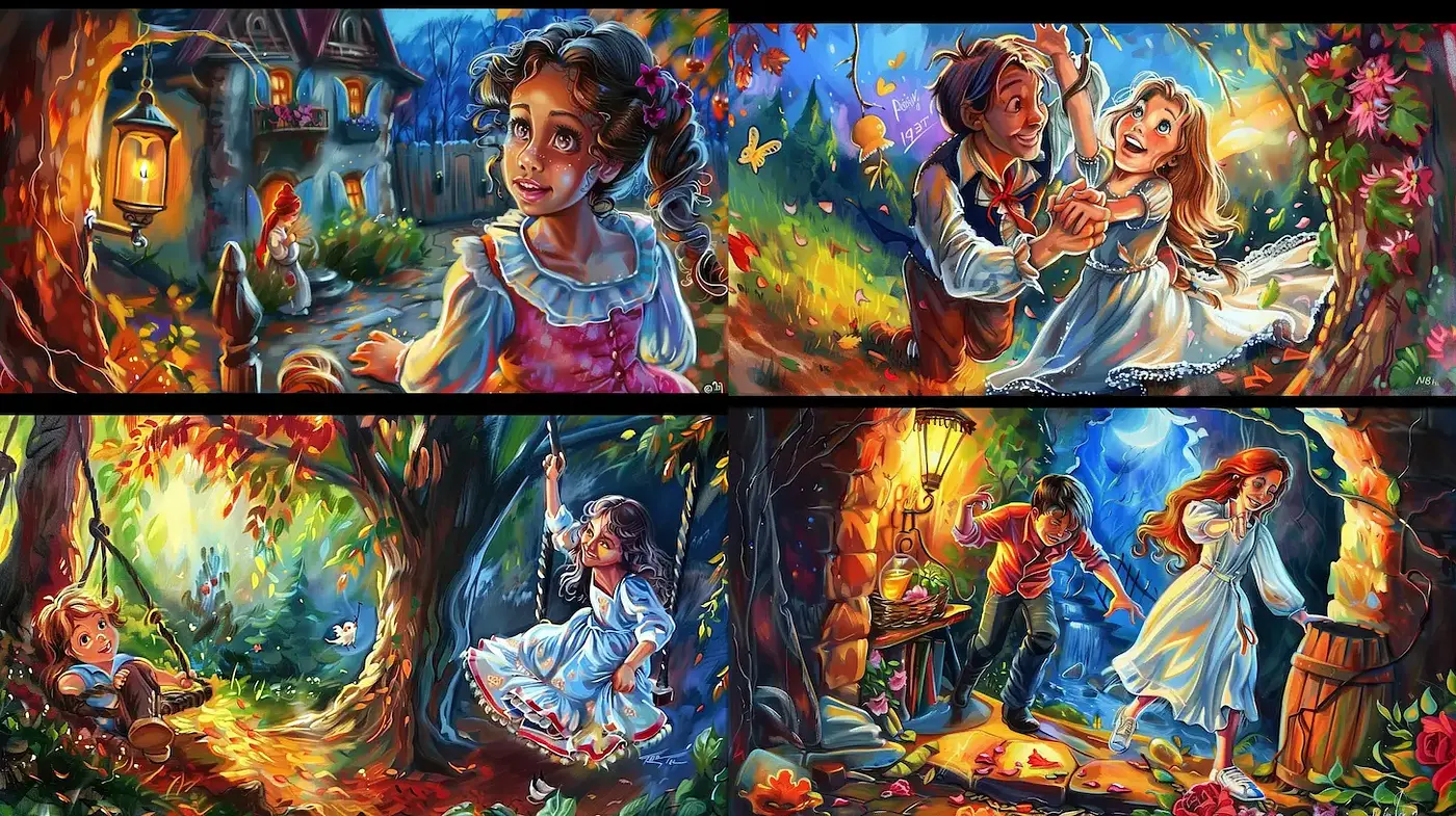Whimsical and Enchanting Illustrative Style with Lively Characterization and Vivid Colors - Midjourney sref style