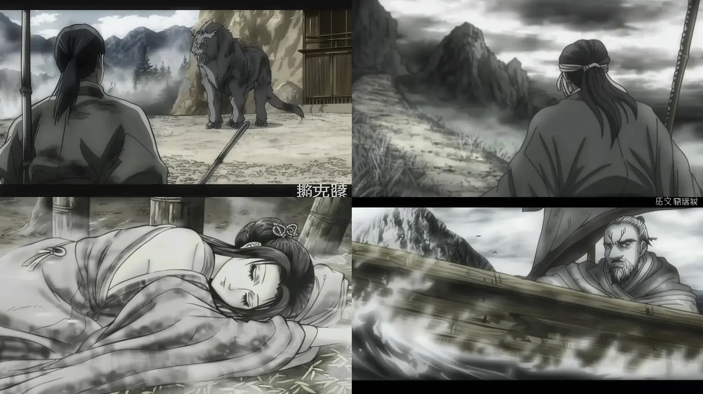 Monochrome Ink Wash Elegance with Anime Essence - Midjourney sref style