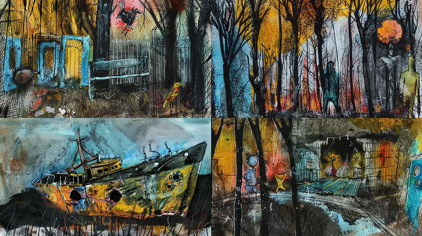 Abstract Expressionist Fusion in Textured Autumn Palette - Midjourney sref style