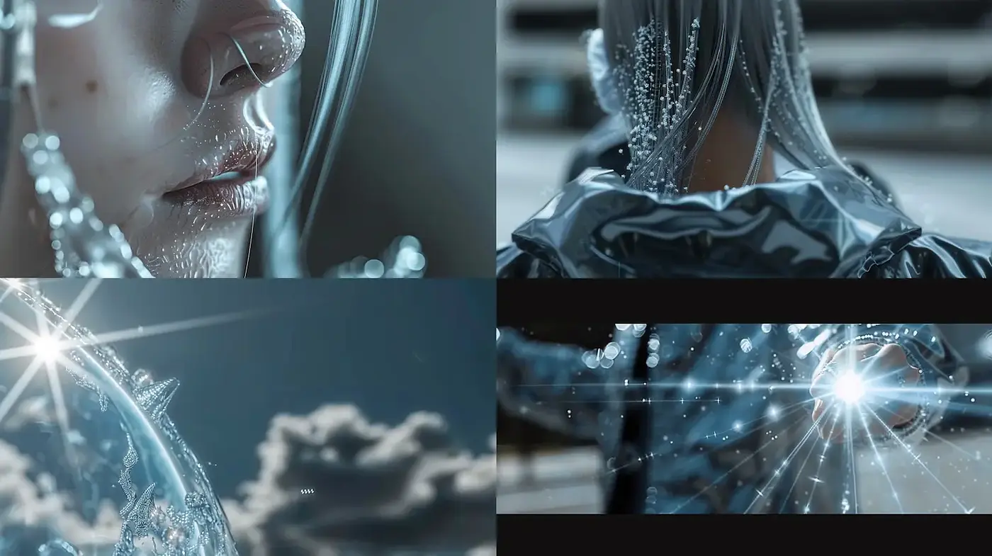 Futuristic and ethereal digital art with a focus on reflection and transparency - Midjourney sref style
