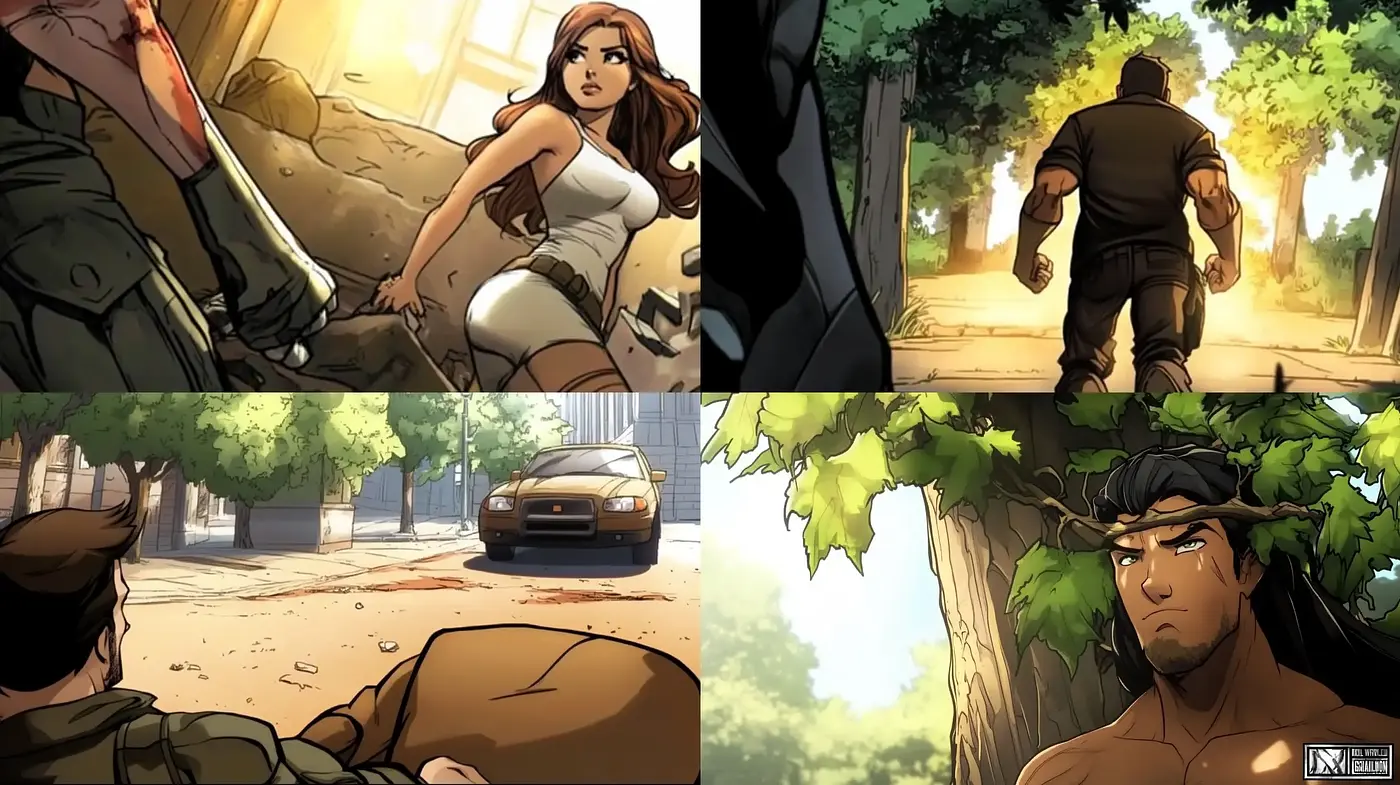 Sunlit Hues and Dynamic Contours: A Fusion of Modern Graphic Novel Artistry - Midjourney sref style