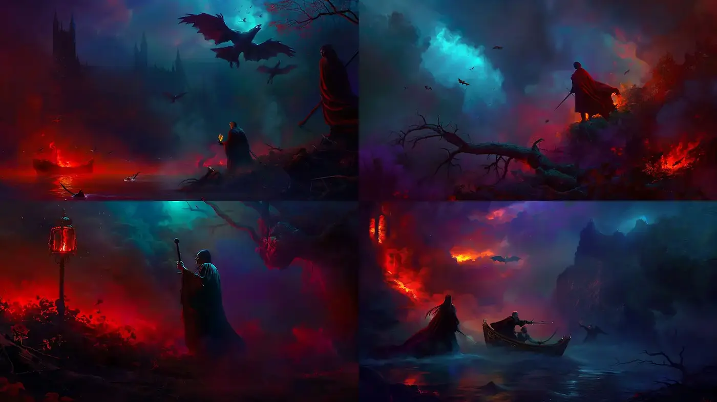 Dramatic and Atmospheric Fantasy Landscape with Surreal Elements - Midjourney sref style