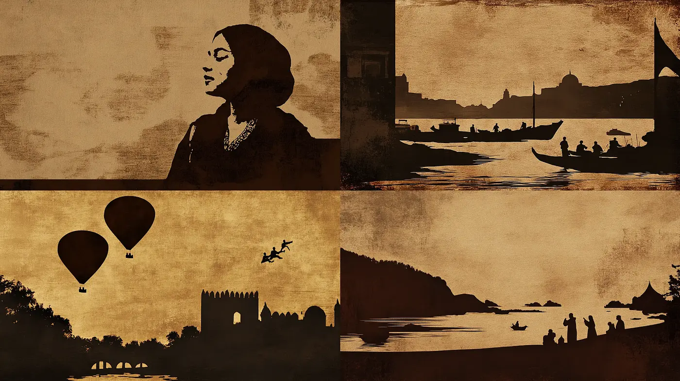 Ephemeral Sepia Silhouettes and Textured Vistas - Midjourney sref style