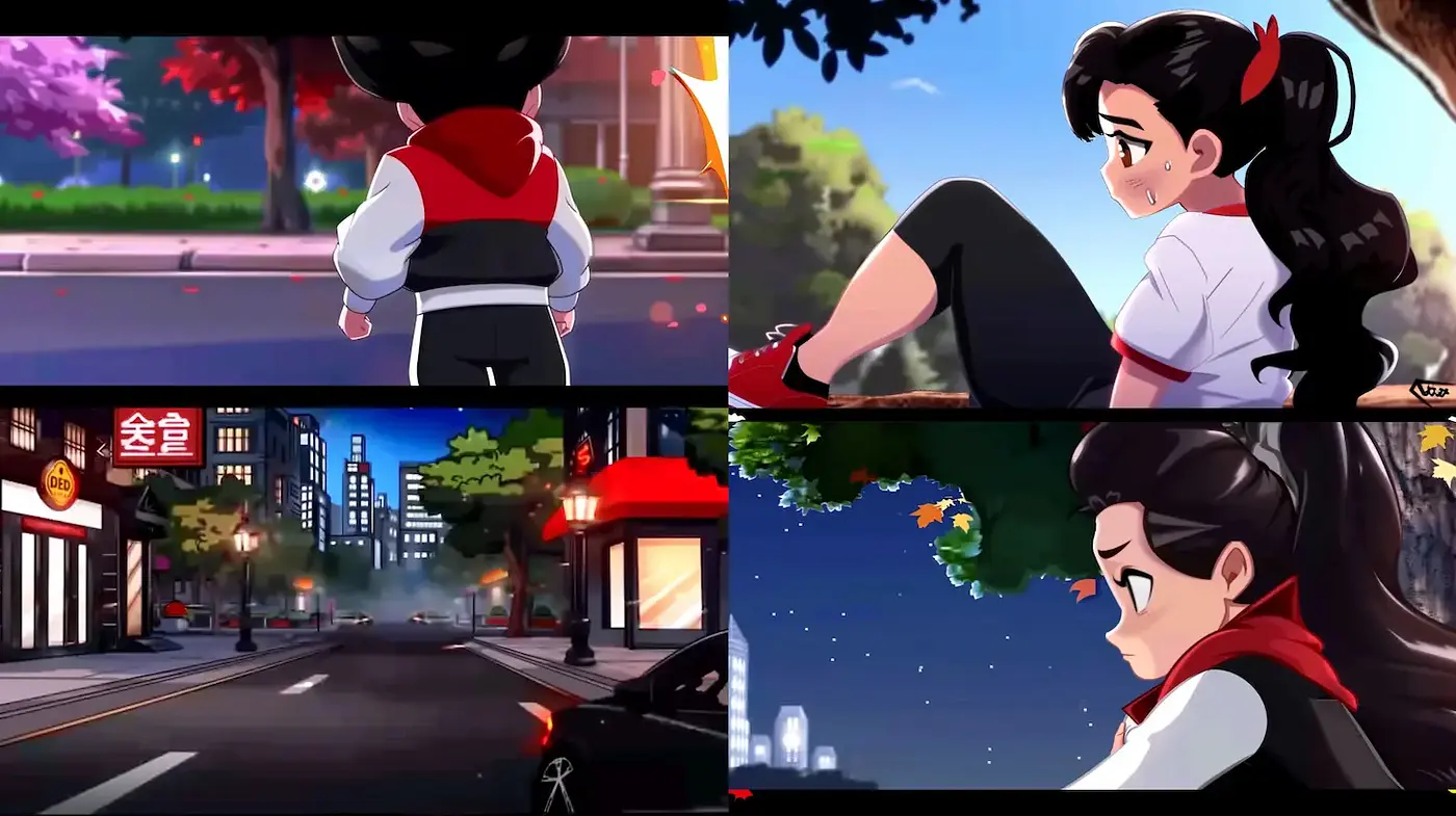 Stylized urban scenes with whimsical characters in vibrant dreamscapes - Midjourney sref style
