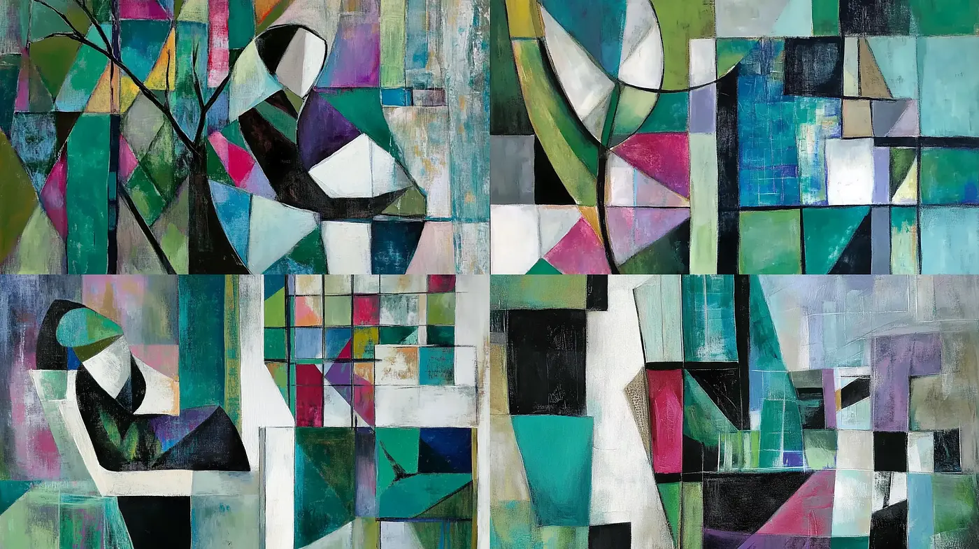 Abstract Synthesis of Geometric Forms and Textural Vibrancy - Midjourney sref style