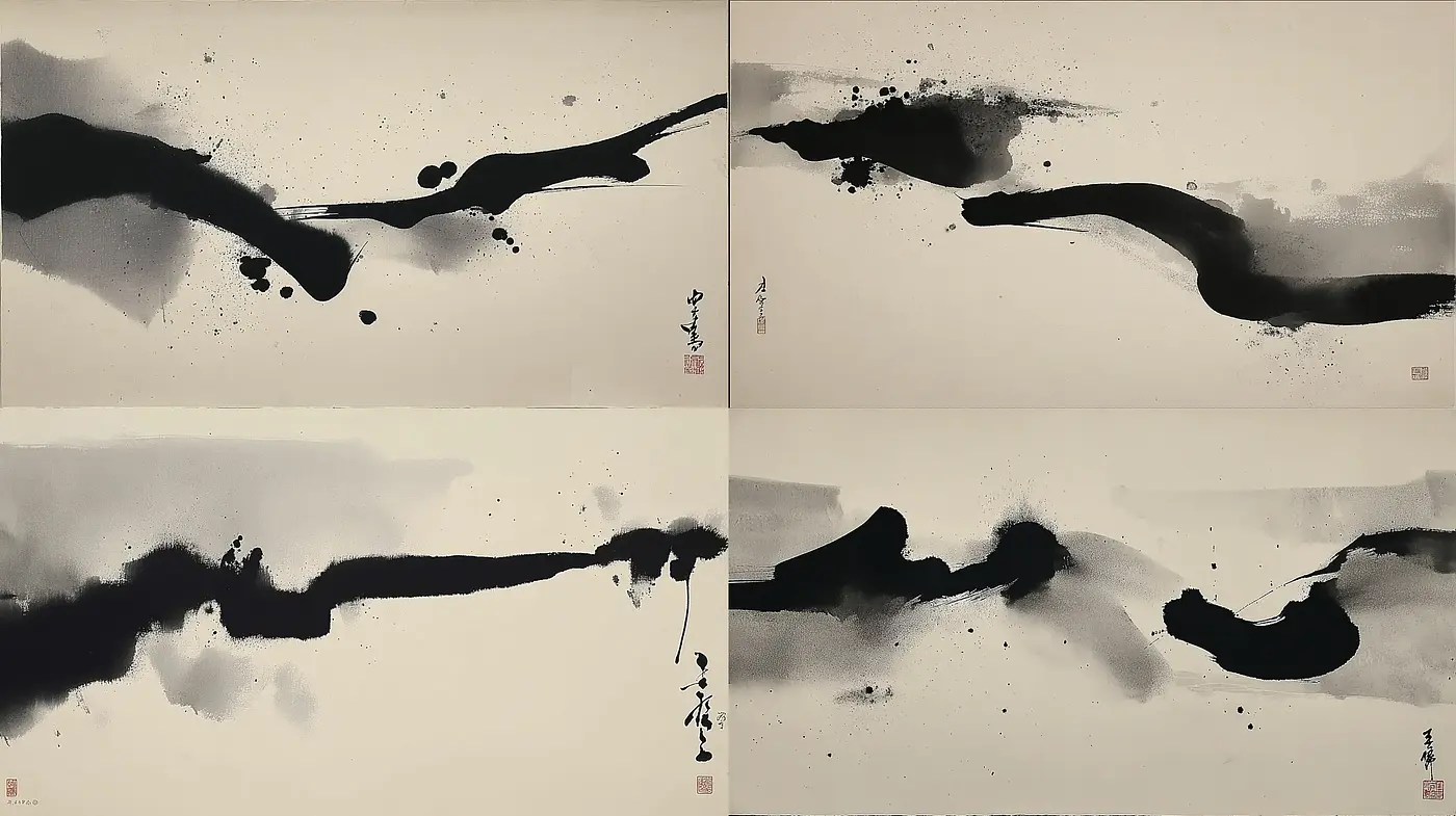 Elegant Minimalist Sumi-e Inspired Abstract Art with Fluid Dynamics - Midjourney sref style