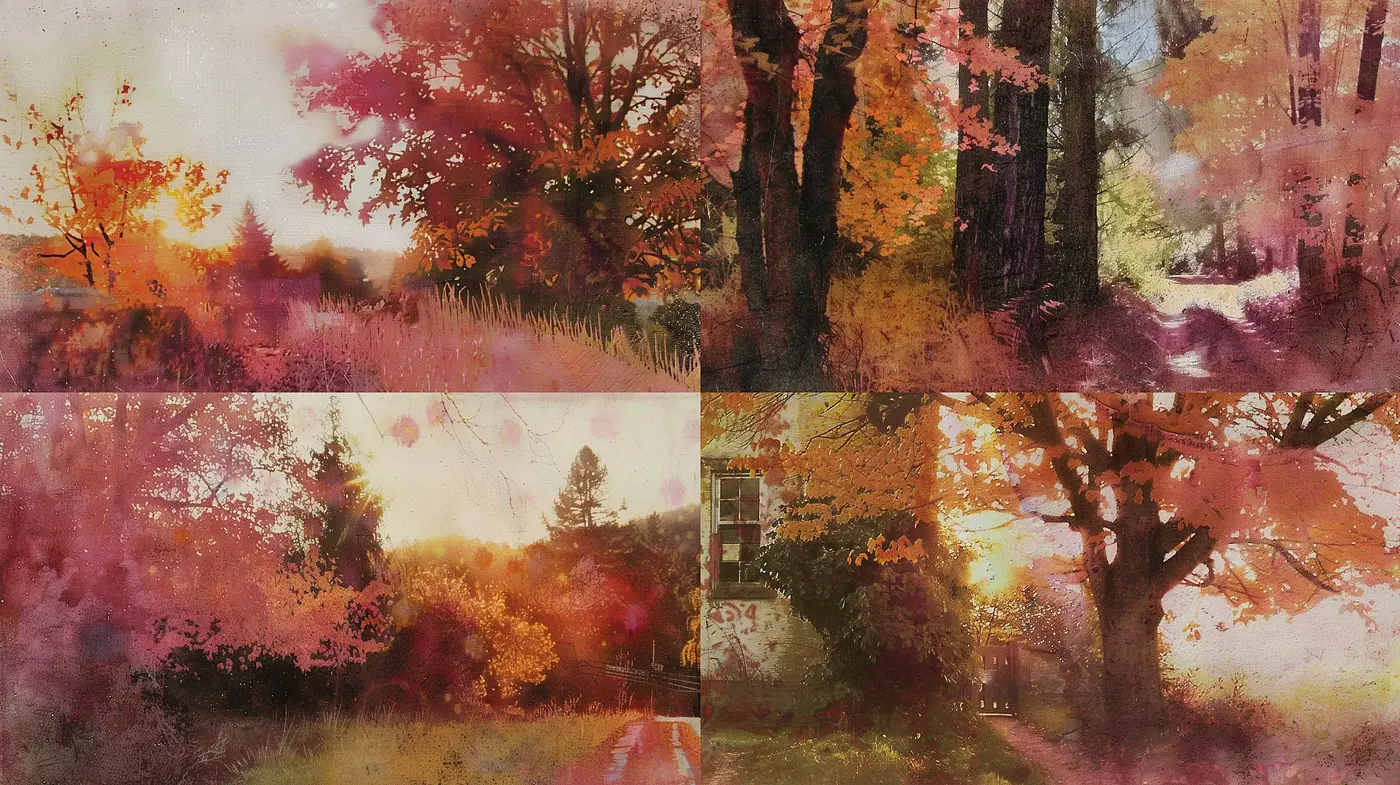 Ephemeral Autumn Symphony: Consistent Harmonies in Rustic Tones - Midjourney sref style