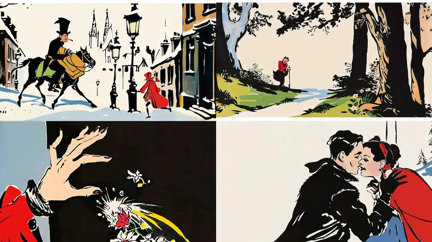 Vintage Ink and Watercolor Romance Vignettes - Midjourney sref style