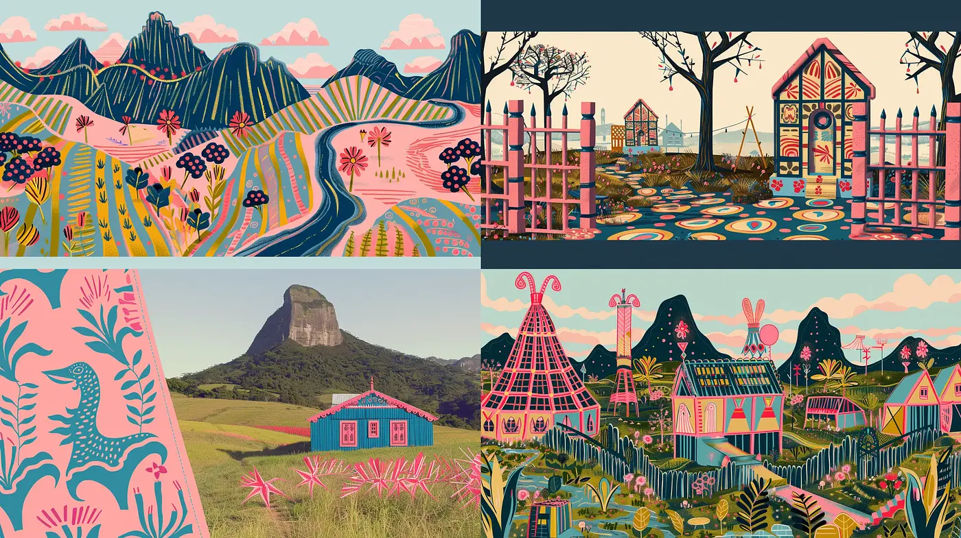 Enchanted Landscapes in Whimsical Narrative Folk Art - Midjourney sref style