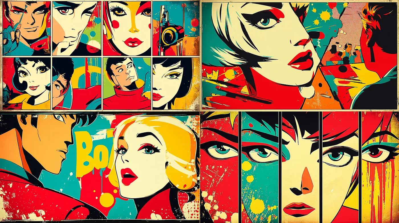 Dynamic and Bold Pop Art Style with High-energy Colors and Comic Influence - Midjourney sref style