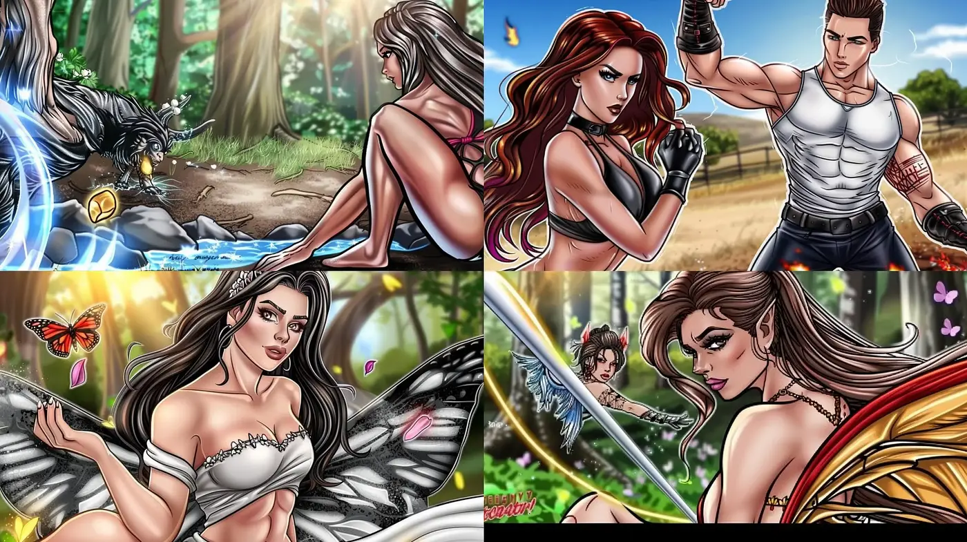 Vibrant Enchantment: A Fusion of High Fantasy and Comic Book Aesthetics - Midjourney sref style