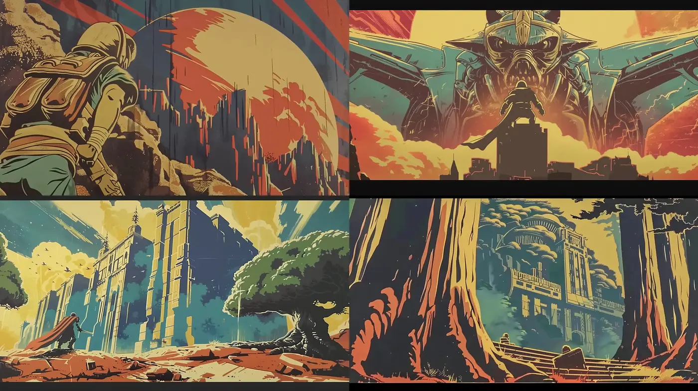 Futuristic Dystopian Saga in Stylized Comic Art - Midjourney sref style