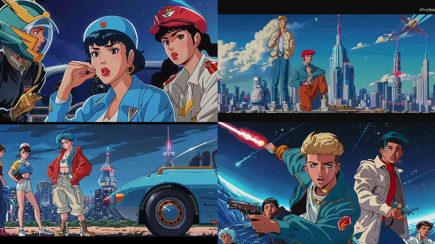 Retro Futuristic Anime Elegance in Twilight Hues - Midjourney sref style