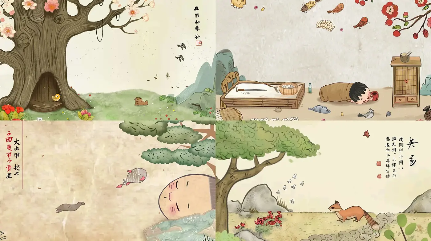 Tranquil Pastoral Harmony in East Asian Illustrative Art - Midjourney sref style