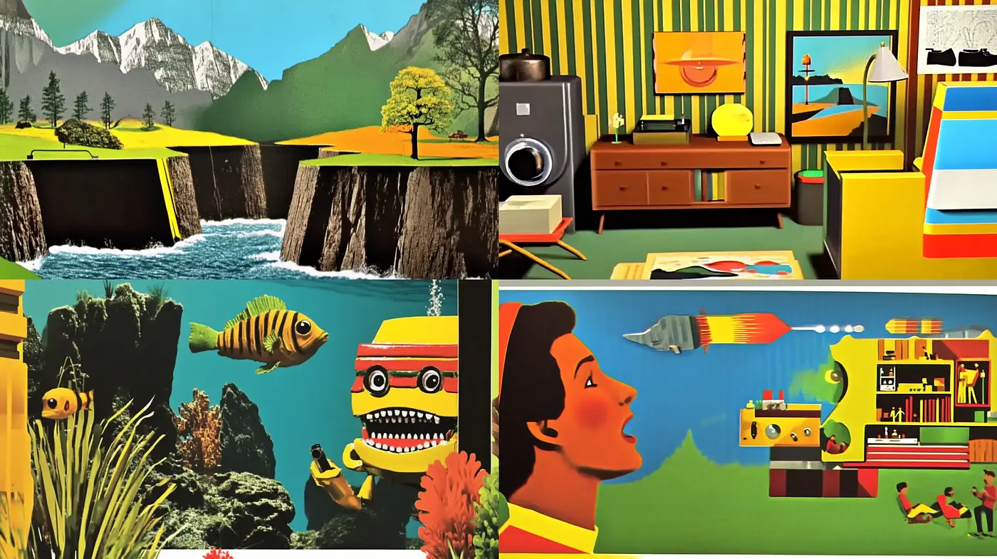 Retro-Futuristic Panorama with a Pop Art Sensibility - Midjourney sref style