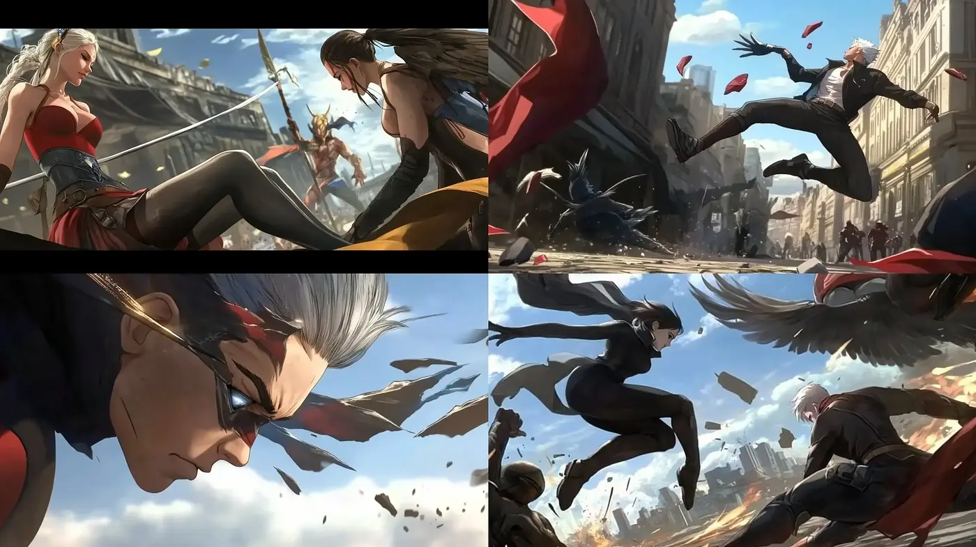 Dynamic Cinematic Illustration of Heroic Prowess - Midjourney sref style