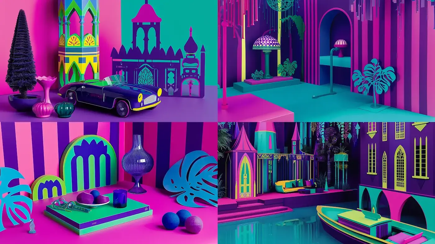 Vibrant and Playful Futuristic Renders with Architectural Flourishes - Midjourney sref style