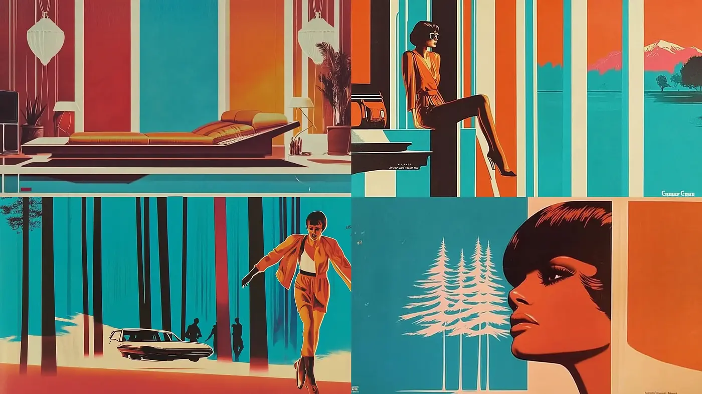Retro-Futuristic Orchestration of Warm Hues and Streamlined Forms - Midjourney sref style