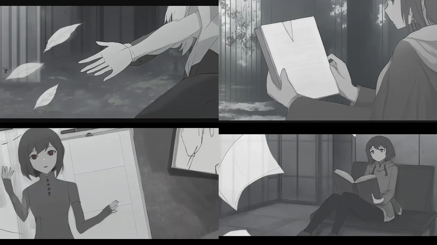 Monochromatic Serenity in Anime-Influenced Illustrations - Midjourney sref style