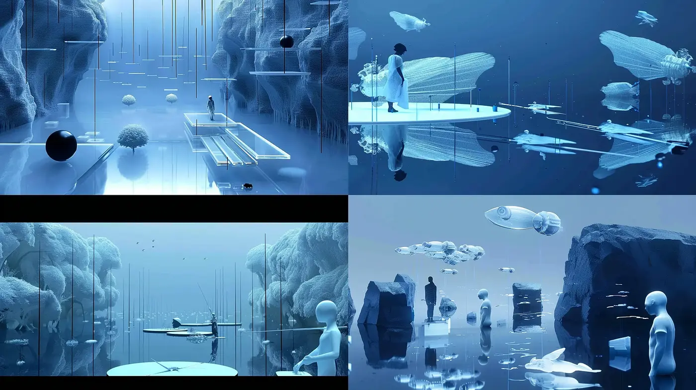 Ethereal Monochromatic Dreamscape in a Surrealistic Digital World - Midjourney sref style