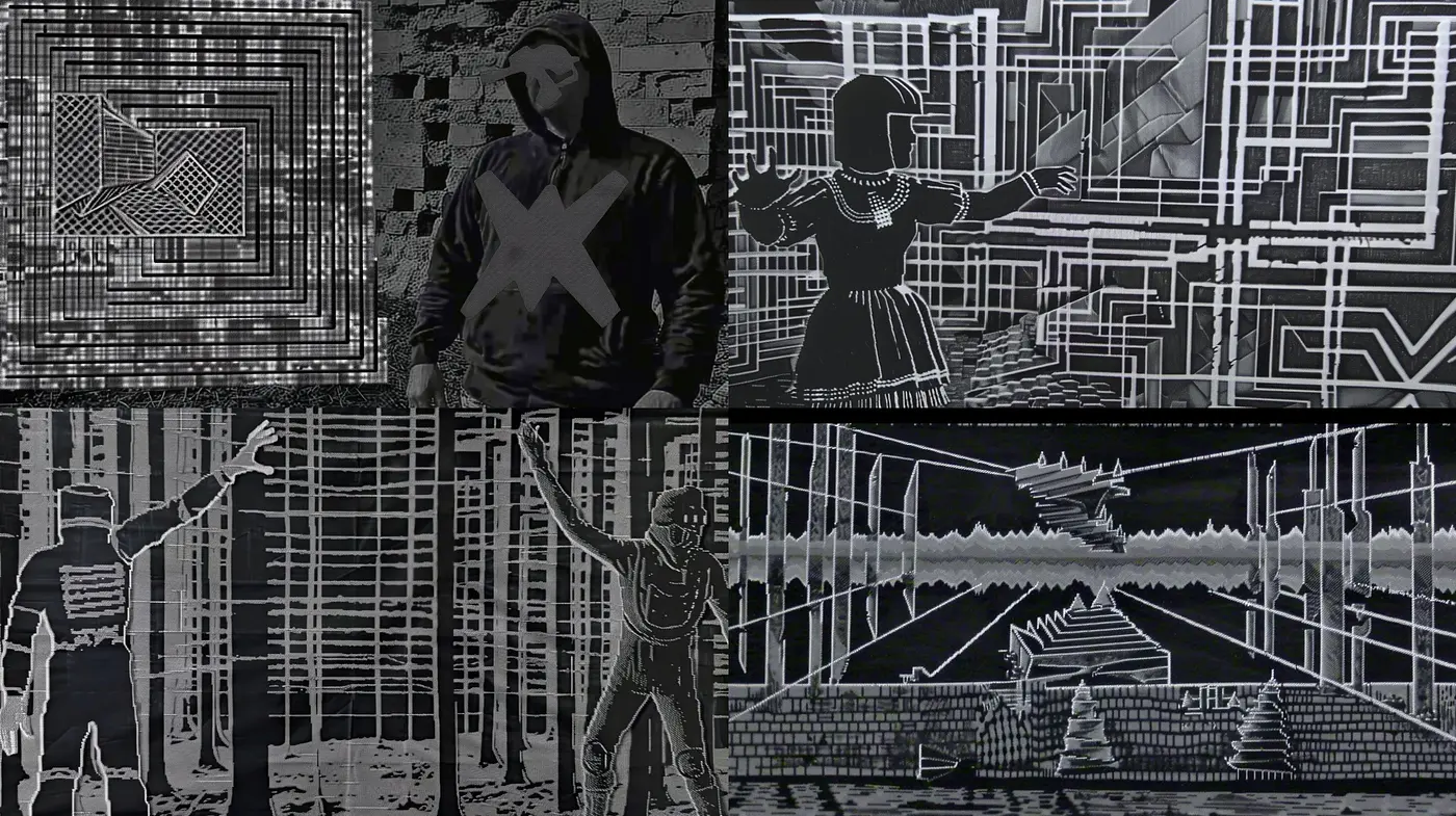 Monochrome Mosaic: A Study in Stark Contrasts and Stylized Geometric Elegance - Midjourney sref style