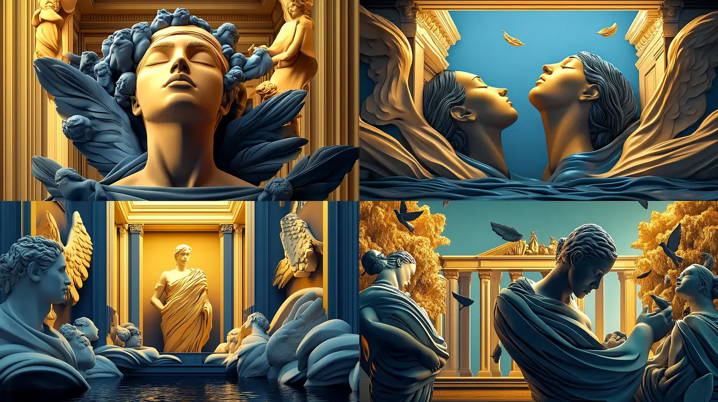 Neoclassical Reverie: A Homage to Sculptural Grandeur and Mythic Tableaus - Midjourney sref style