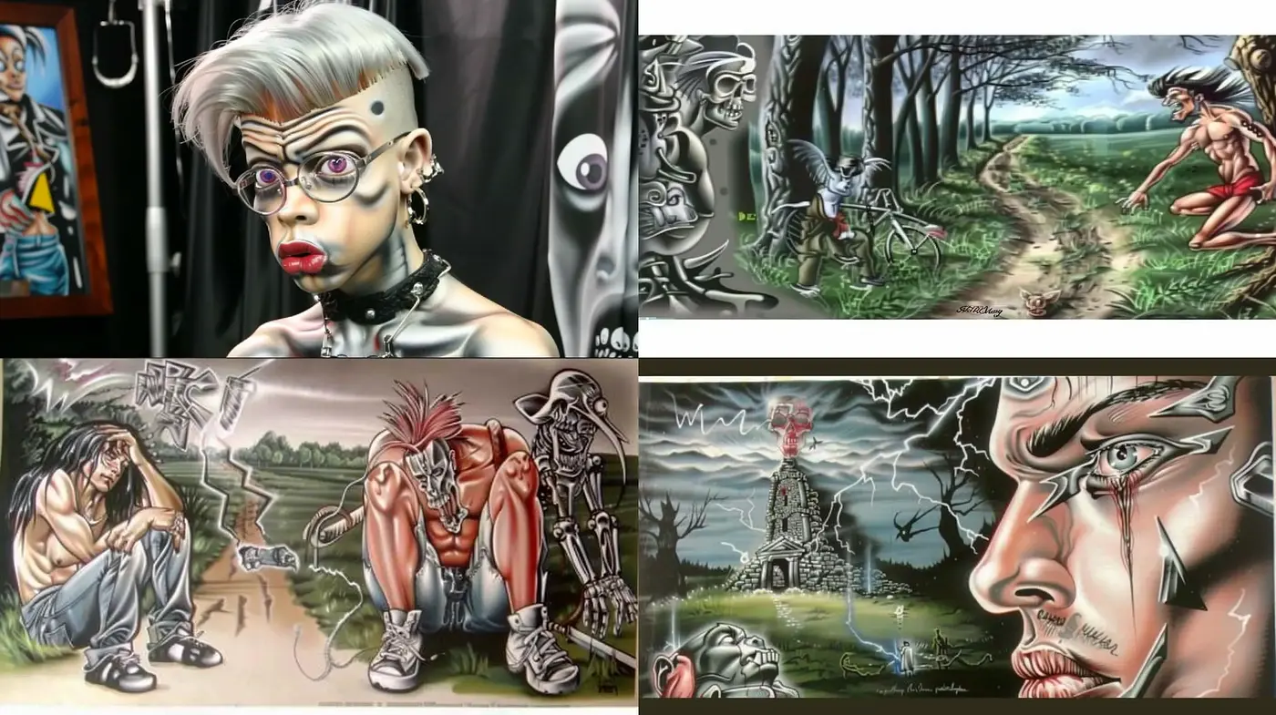Surreal and Detailed Illustrative Fusion with Vibrant Contrasts - Midjourney sref style