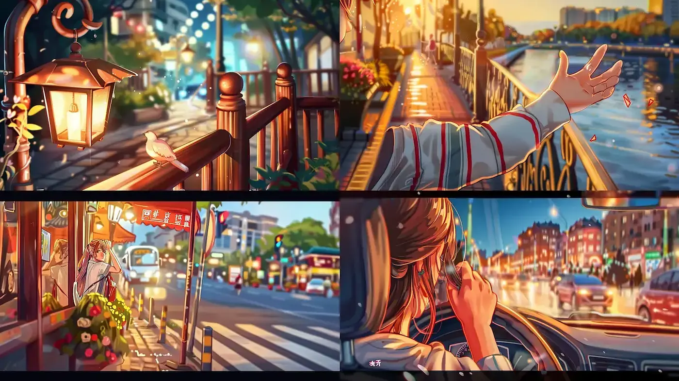 A Captivating Fusion of Vibrant Urban Life and Serene Moments - Midjourney sref style