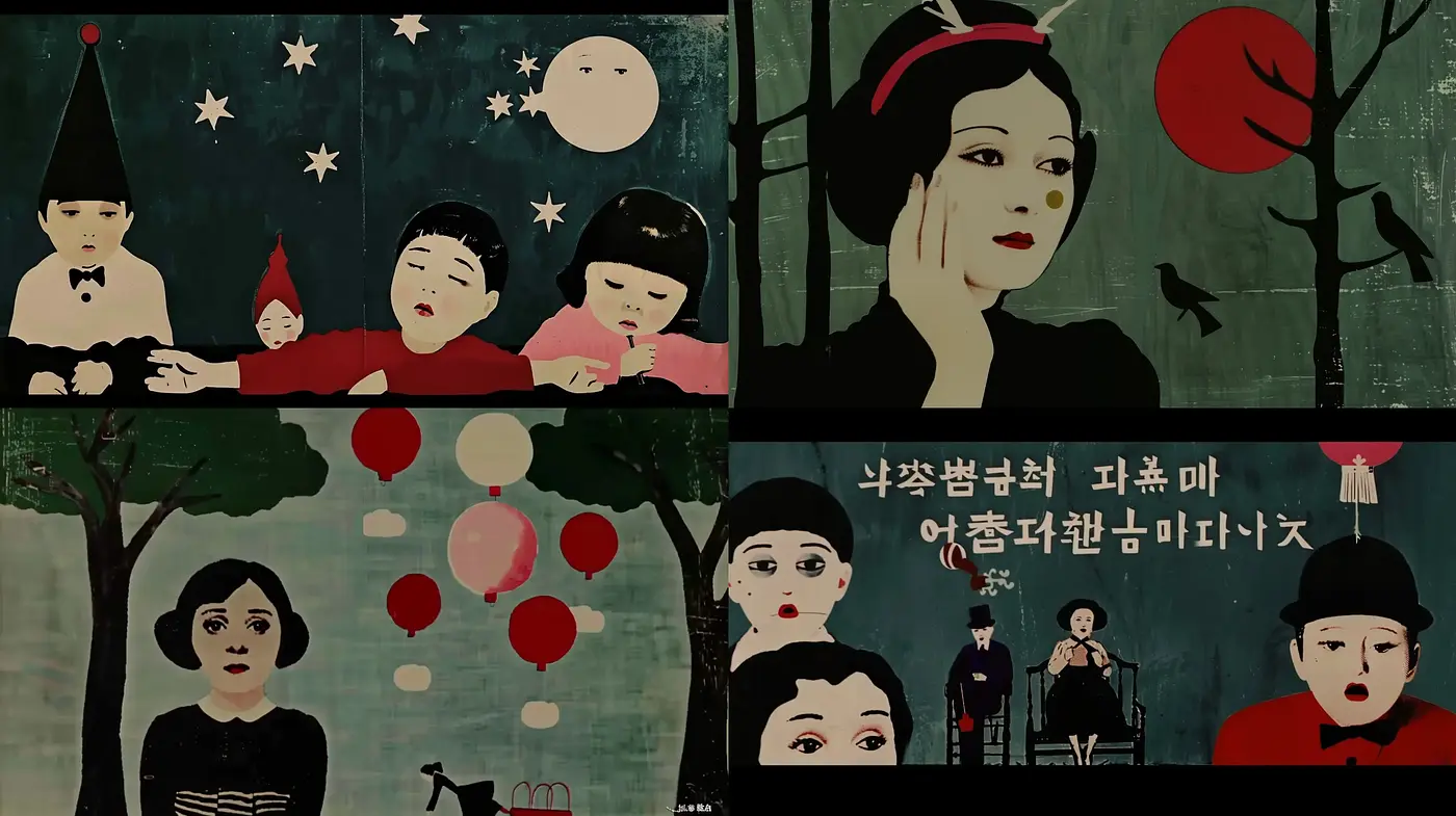 Consistent Echoes of Asian Folk Art in a Modern Tableau - Midjourney sref style