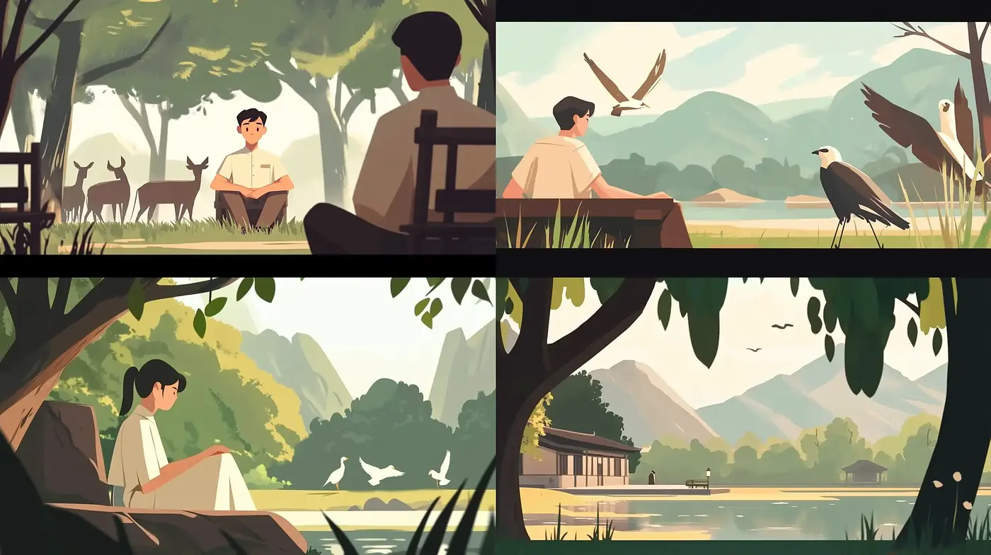 Idyllic Nature Scenes in a Pastel-Minimalist Style - Midjourney sref style