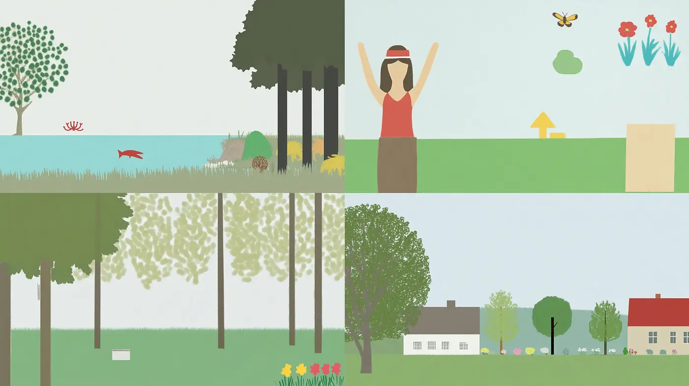 Serene Pastoral Dreamscapes: A Harmonious Blend of Simplified Forms and Restful Tones - Midjourney sref style