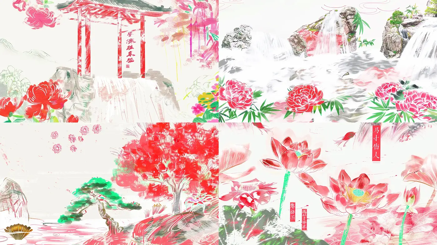 Lush Brushwork Fusion of Traditional Asian Aesthetics - Midjourney sref style