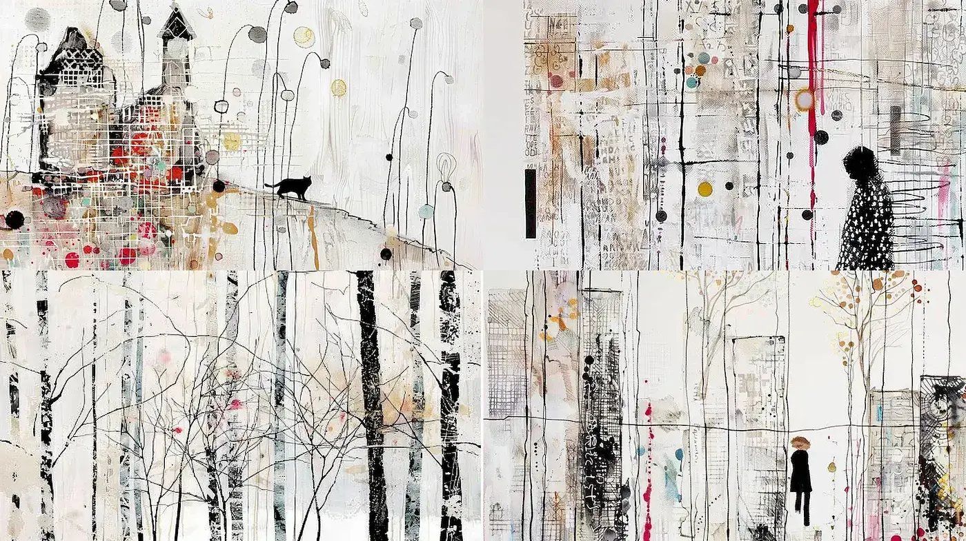 Whimsical and abstract artistic expression with a hint of vintage charm - Midjourney sref style