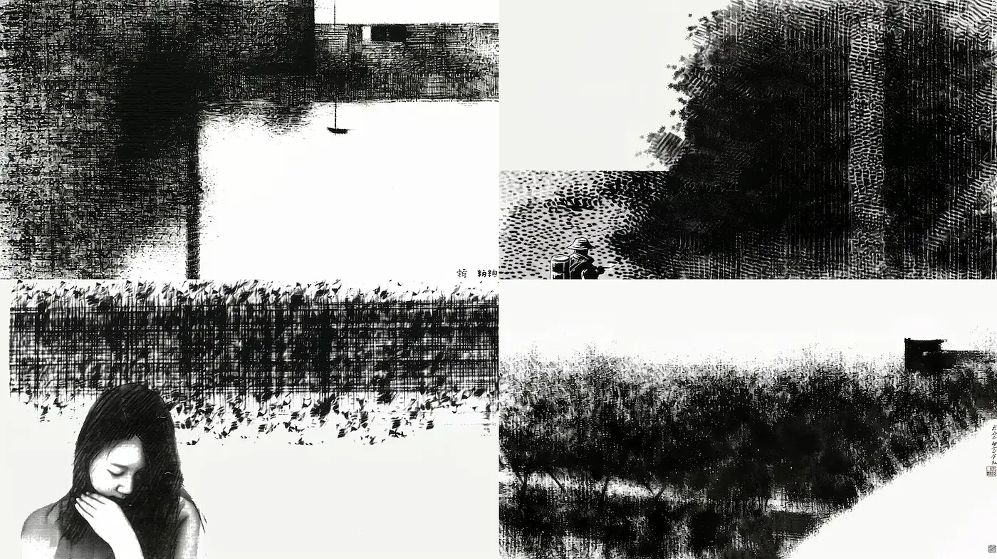 Monochromatic Expressionism with Textured Depth - Midjourney sref style